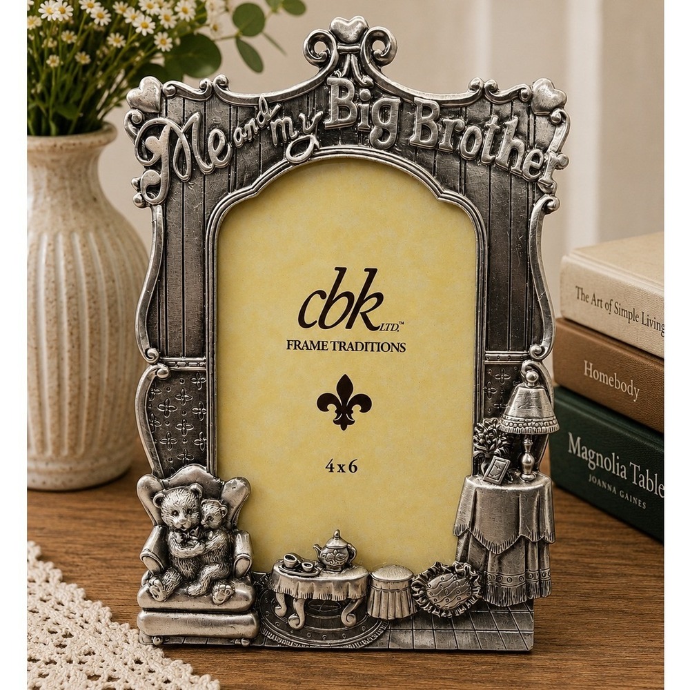 CBK LTD Me & My Big Brother Picture Frame Kids 4x6 Silver Teddy Bear Tea Party